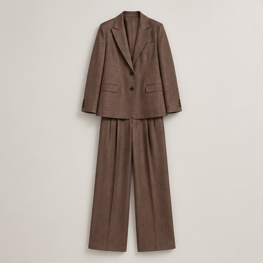 Pink Blazer and Trouser Set | Women's Two-Piece Suit - Tailored Wide Leg Workwear Brown