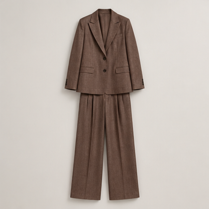 Pink Blazer and Trouser Set | Women's Two-Piece Suit - Tailored Wide Leg Workwear Brown