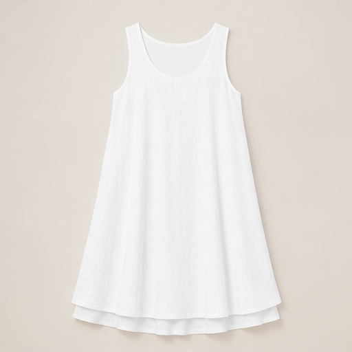 Grey Sleeveless Midi Dress | Fake 2-Piece Linen Blend A-Line - Mock Layered Hem with Pockets White