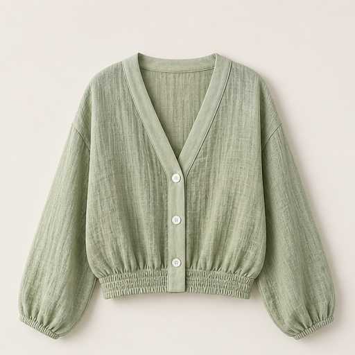 White Sheer Sun Protection Shirt | Lightweight V-Neck Cover-Up - Lantern Sleeve Cropped Jacket Sage Green