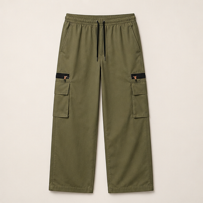 Khaki Cargo Trousers | Relaxed Fit Stretch Utility Pants - Women's Wide Leg with Pockets Olive