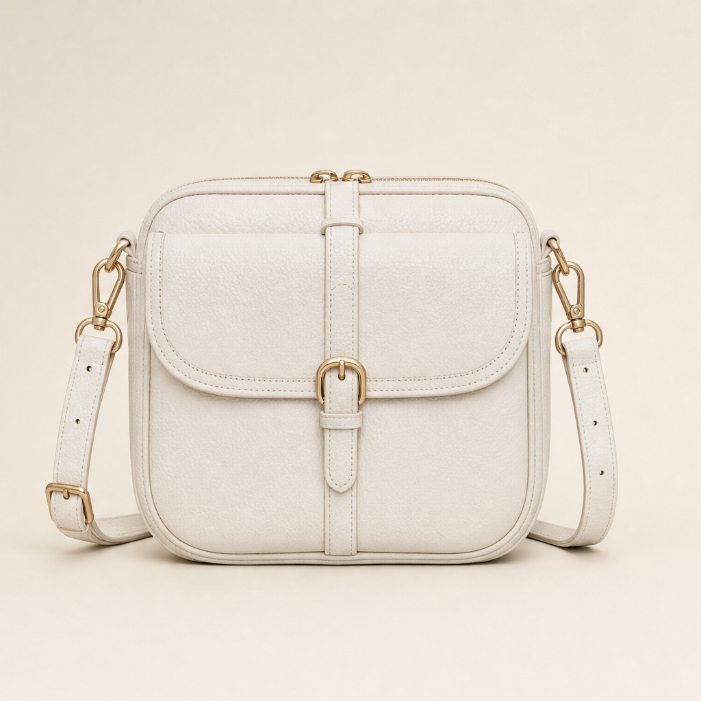 Terracotta Crossbody Leather Bag | Women's Shoulder Bag with Adjustable Strap - Multi-Pocket Design Ivory