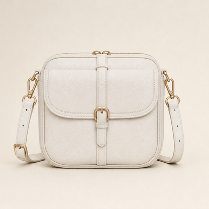 Terracotta Crossbody Leather Bag | Women's Shoulder Bag with Adjustable Strap - Multi-Pocket Design Ivory
