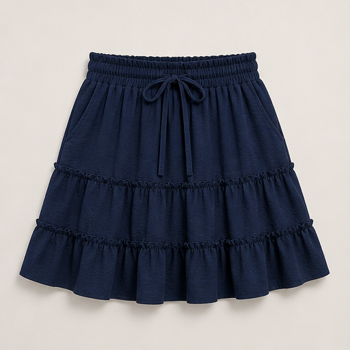 Rust Tiered Skort | Flowy Ruffle Mini Skirt with Built-In Shorts - Pockets & Drawstring Waist Navy
