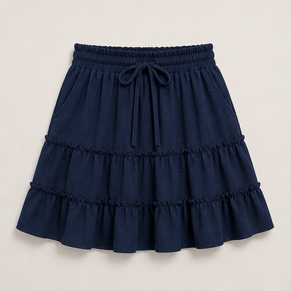 Rust Tiered Skort | Flowy Ruffle Mini Skirt with Built-In Shorts - Pockets & Drawstring Waist Navy