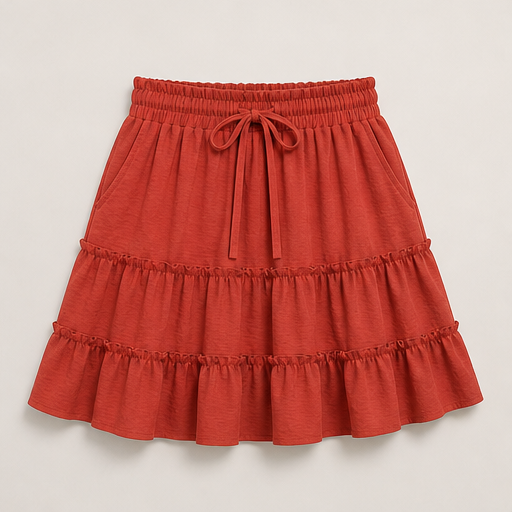 Rust Tiered Skort | Flowy Ruffle Mini Skirt with Built-In Shorts - Pockets & Drawstring Waist Rust