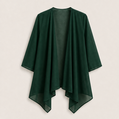 Black Chiffon Cardigan | Lightweight Open Front Cover-Up - Waterfall Drape for Women Forest Green