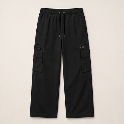 Khaki Cargo Trousers | Relaxed Fit Stretch Utility Pants - Women's Wide Leg with Pockets Black