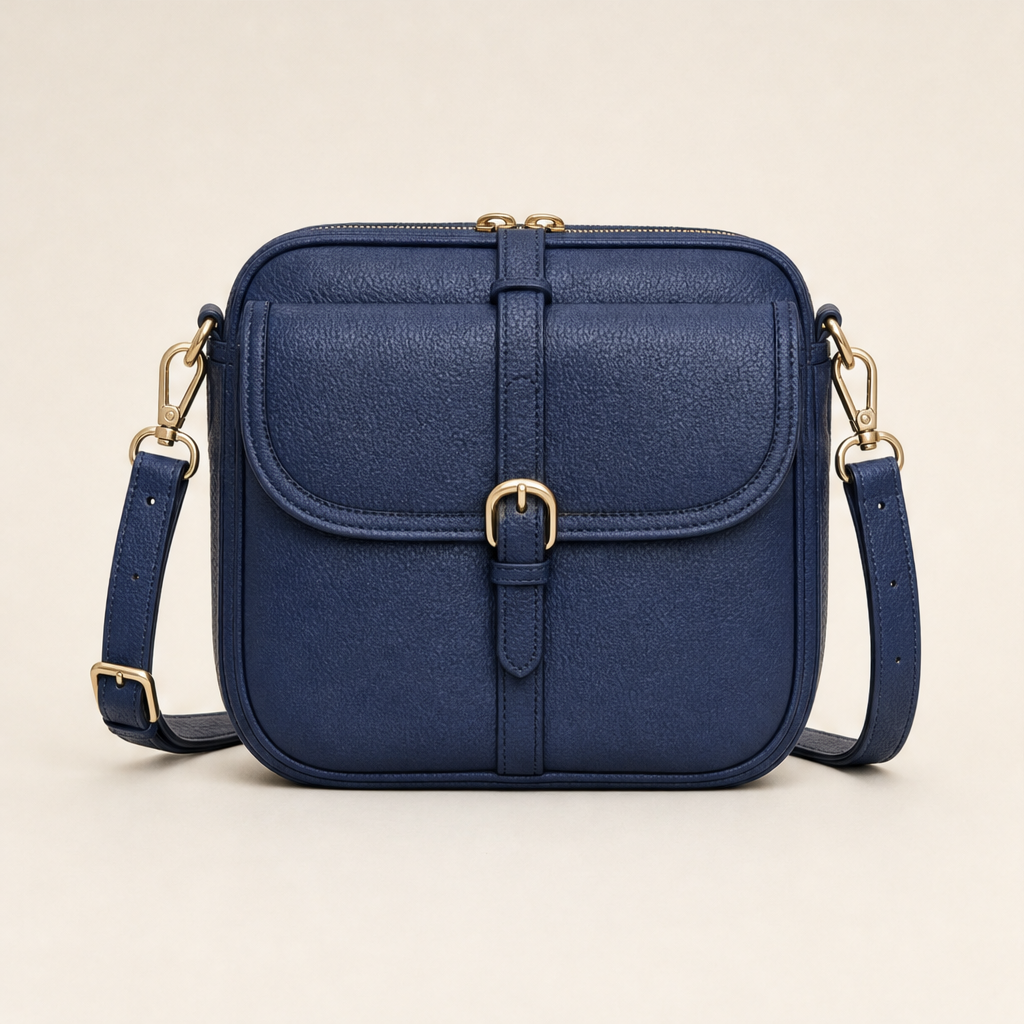 Terracotta Crossbody Leather Bag | Women's Shoulder Bag with Adjustable Strap - Multi-Pocket Design Navy