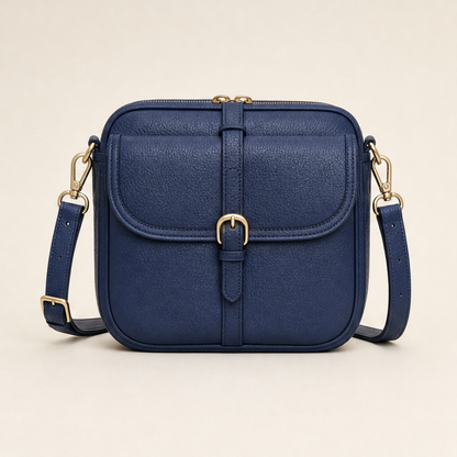 Terracotta Crossbody Leather Bag | Women's Shoulder Bag with Adjustable Strap - Multi-Pocket Design Navy