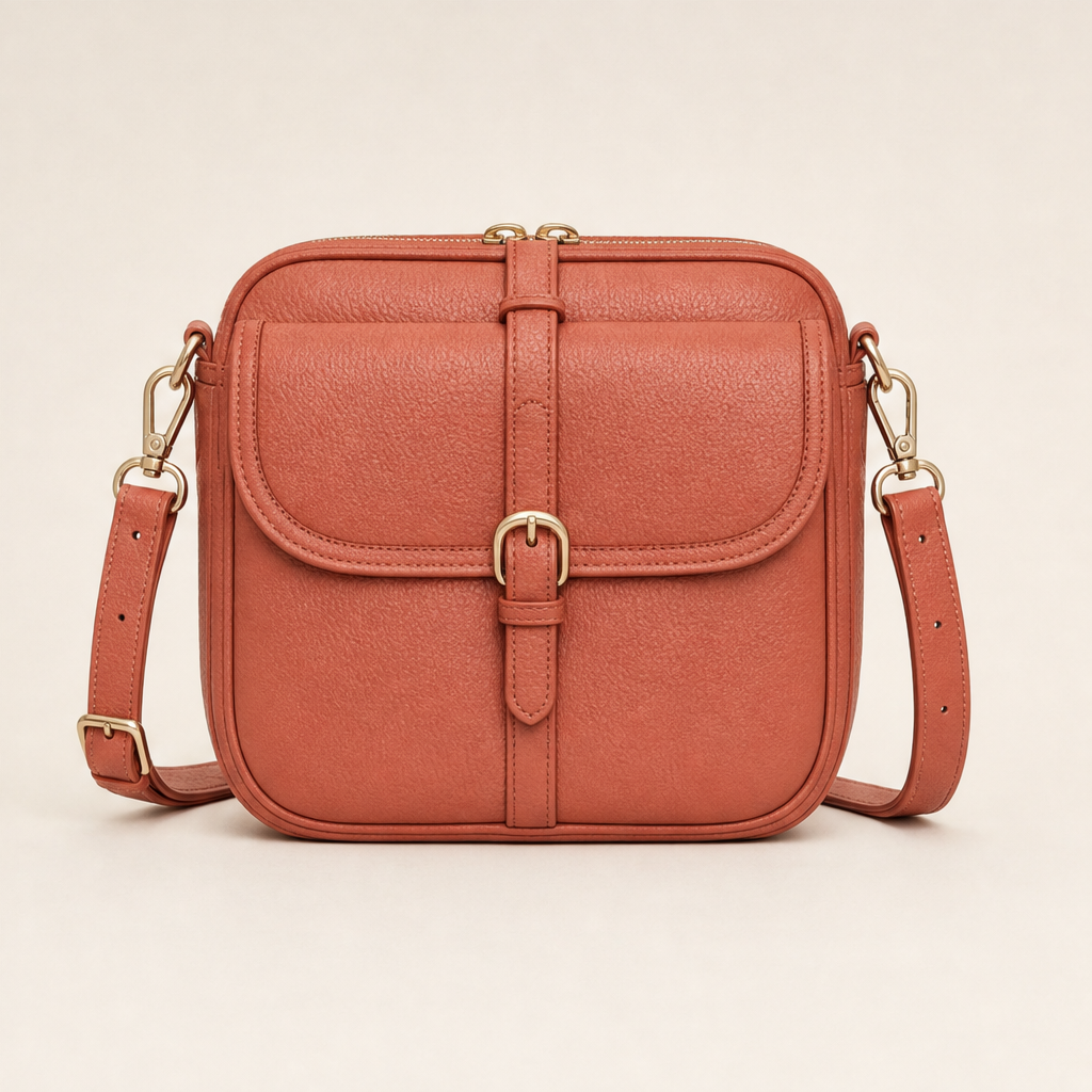 Terracotta Crossbody Leather Bag | Women's Shoulder Bag with Adjustable Strap - Multi-Pocket Design Terracotta