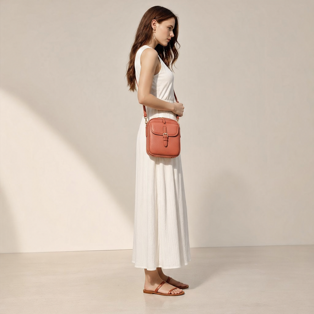 Terracotta Crossbody Leather Bag | Women's Shoulder Bag with Adjustable Strap - Multi-Pocket Design lifestyle