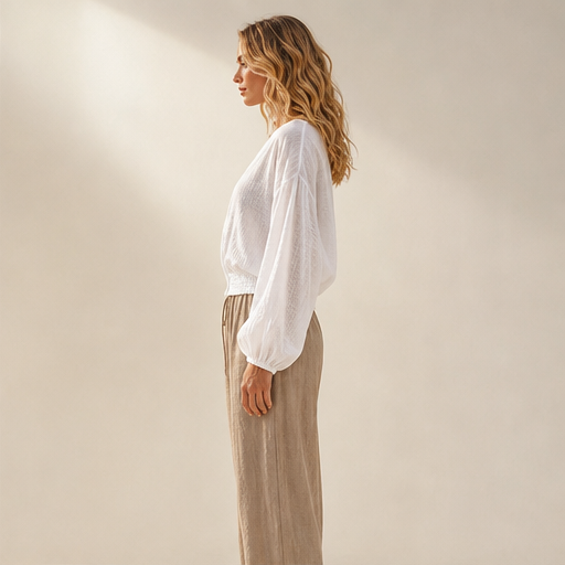 White Sheer Sun Protection Shirt | Lightweight V-Neck Cover-Up - Lantern Sleeve Cropped Jacket lifestyle
