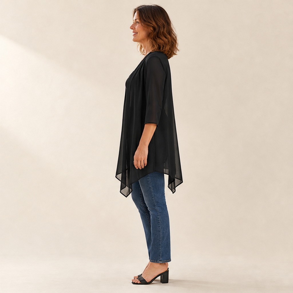 Black Chiffon Cardigan | Lightweight Open Front Cover-Up - Waterfall Drape for Women lifestyle