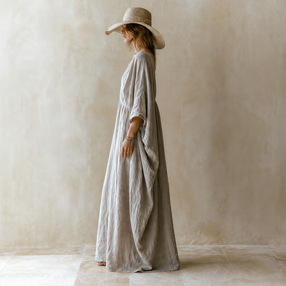 Marlowe Women's Loose-Fitting Linen Cocoon-Style Batwing Sleeve Maxi Kaftan Dress lifestyle