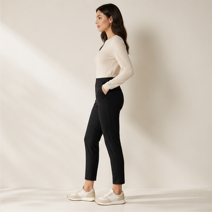 Black High-Waisted Ankle Trousers | Fitted Zip-Pocket Stretch Trousers for Women lifestyle