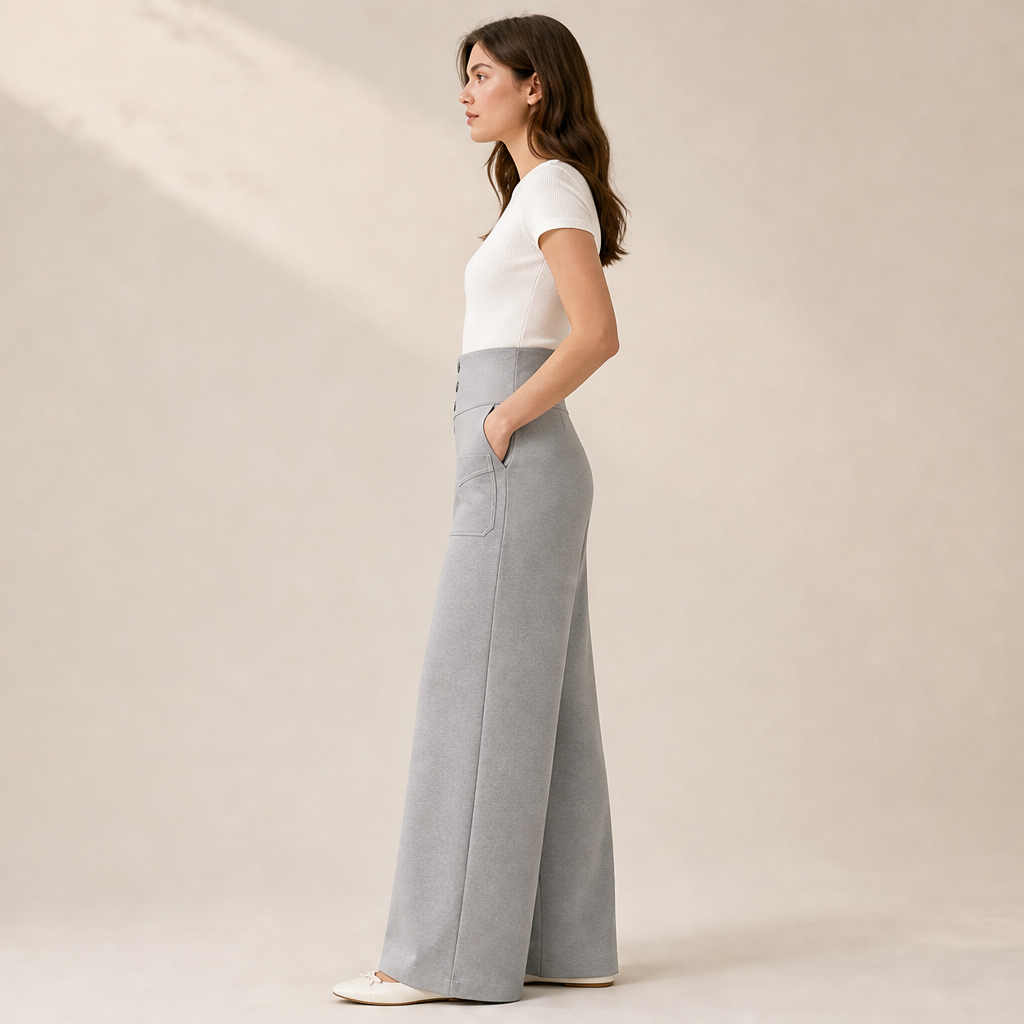 Black High Waist Stretch Trousers | Casual Wide Leg Pants for Women - Elasticated Drawstring Waist lifestyle