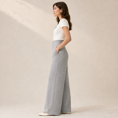 Black High Waist Stretch Trousers | Casual Wide Leg Pants for Women - Elasticated Drawstring Waist lifestyle