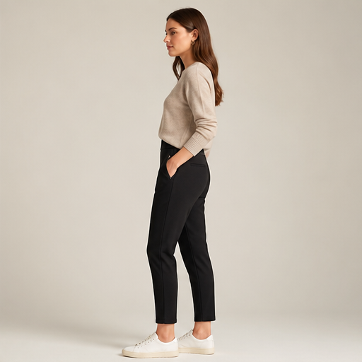 Black High-Waisted Cargo Pants | Tummy Control Stretch Trousers - Zip Pockets, Tapered Leg lifestyle