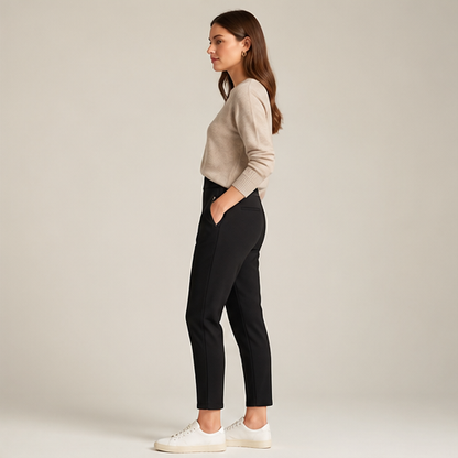 Black High-Waisted Cargo Pants | Tummy Control Stretch Trousers - Zip Pockets, Tapered Leg lifestyle