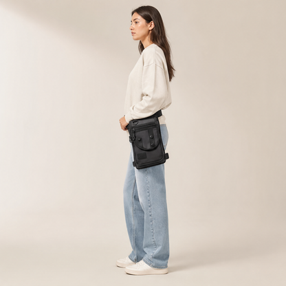 Black Leg Bag | Oxford Fabric Utility Thigh Bag for Travel - Adjustable Waist & Leg Straps lifestyle