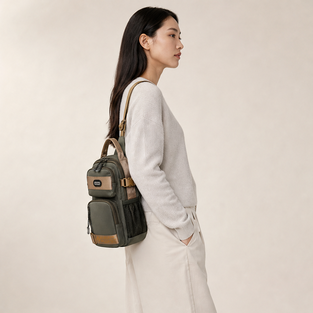 Olive Green Crossbody Sling Bag | Multifunctional Chest Bag with Adjustable Strap - Oxford Fabric lifestyle