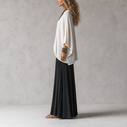 Black Cami Maxi Dress & Cover-Up Top Set | Two-Piece Boho Outfit - Batwing Knit Topper with Slip Dress lifestyle