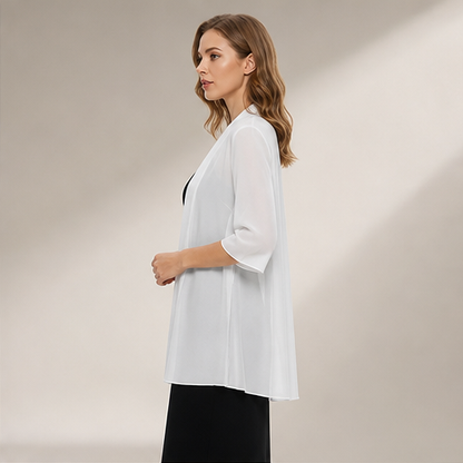 Black Chiffon Cover-Up | Lightweight Open-Front Cardigan - 3/4 Sleeve Layering Jacket lifestyle