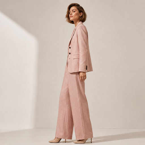 Pink Blazer and Trouser Set | Women's Two-Piece Suit - Tailored Wide Leg Workwear lifestyle