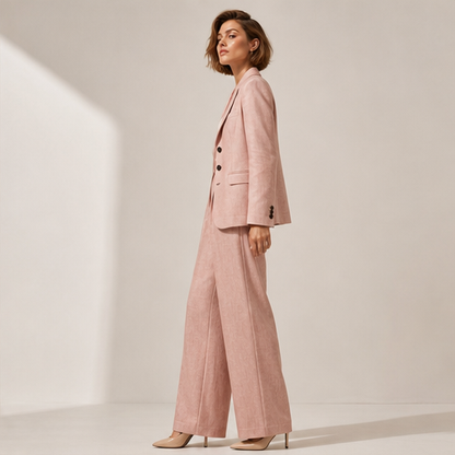 Pink Blazer and Trouser Set | Women's Two-Piece Suit - Tailored Wide Leg Workwear lifestyle