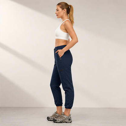 Navy Quick Dry Trekking Pants | Women's Hiking Joggers - Zip Pockets, Elastic Waist lifestyle