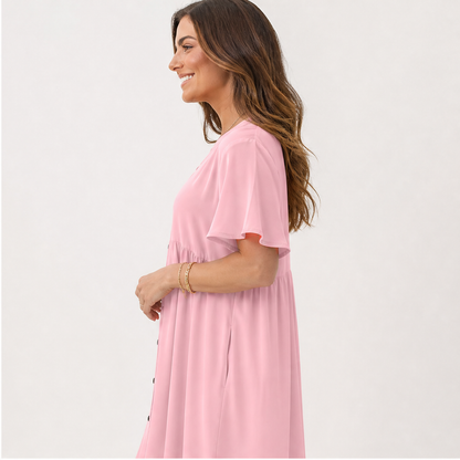 Marlowe Women's Short Sleeve Babydoll Dress - Button Down Shirt Dress with Pockets lifestyle