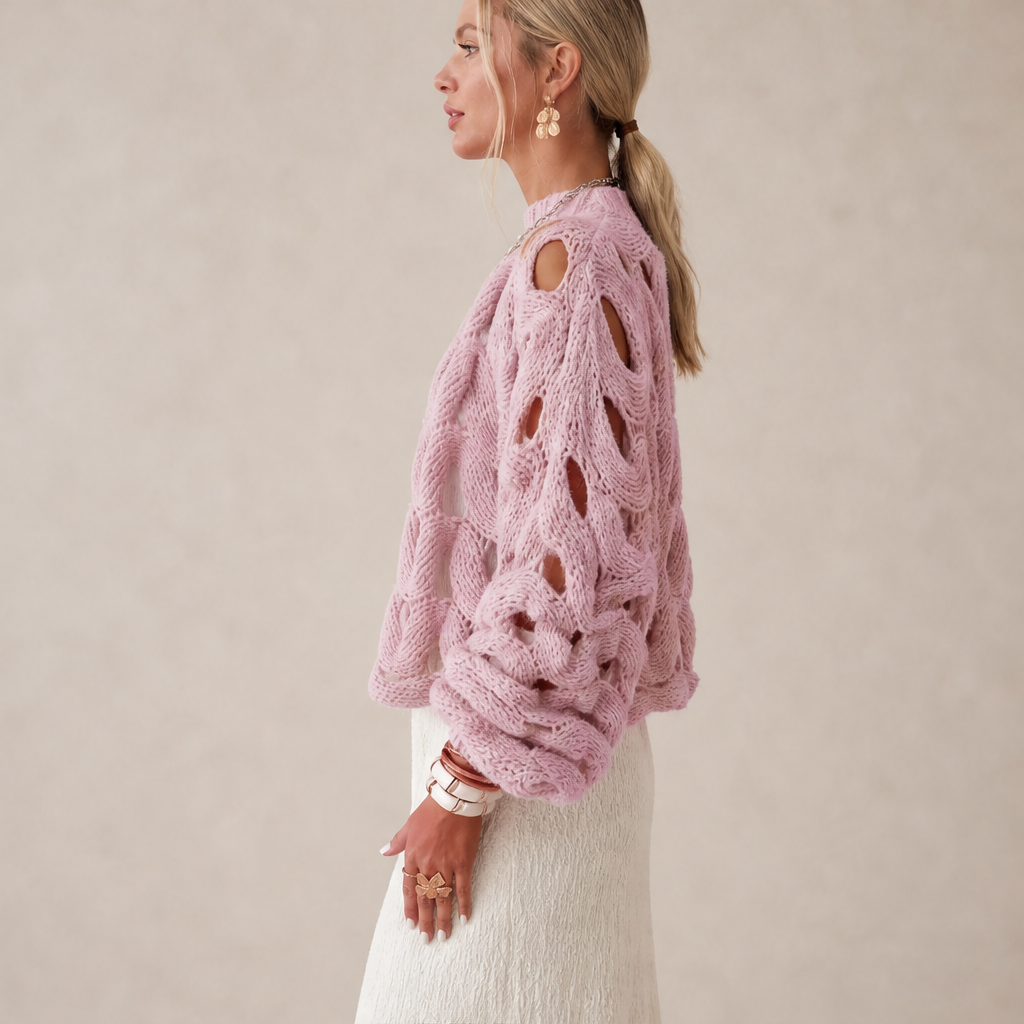 Black Cable Knit Jumper | Boho Hollow Out Balloon Sleeve Sweater - Oversized Spring Autumn Layer lifestyle