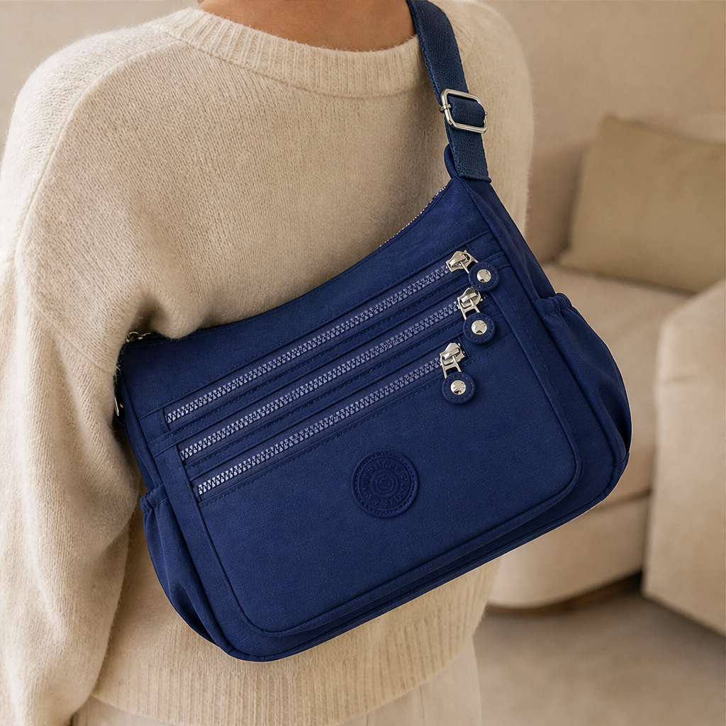 Navy Nylon Crossbody Bag | Lightweight Multi-Pocket Shoulder Bag for Women - Water-Resistant lifestyle