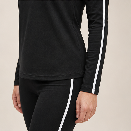 Black Two Piece Loungewear Set | Casual Long Sleeve Top & Leggings - Side Stripe Tracksuit lifestyle