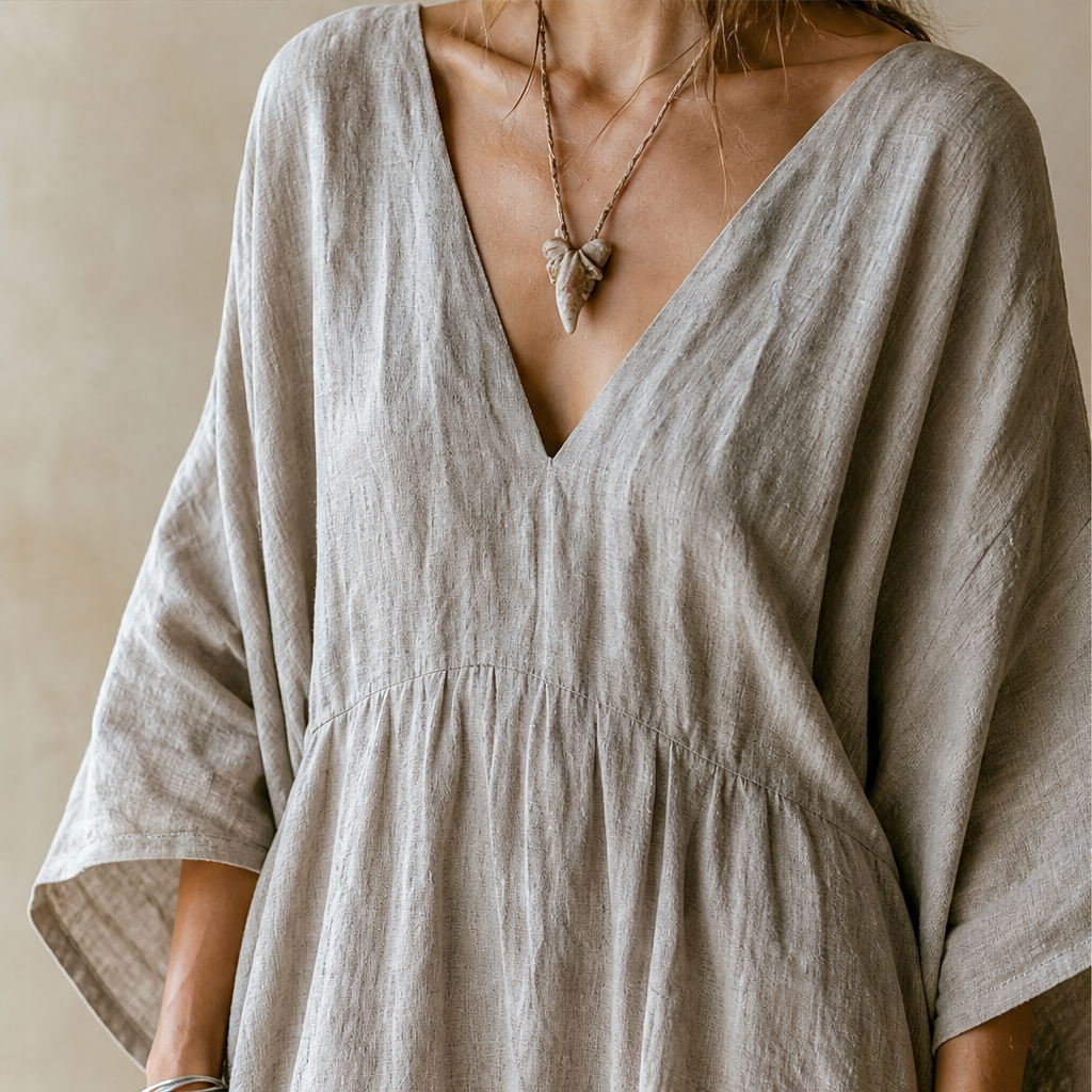 Marlowe Women's Loose-Fitting Linen Cocoon-Style Batwing Sleeve Maxi Kaftan Dress lifestyle