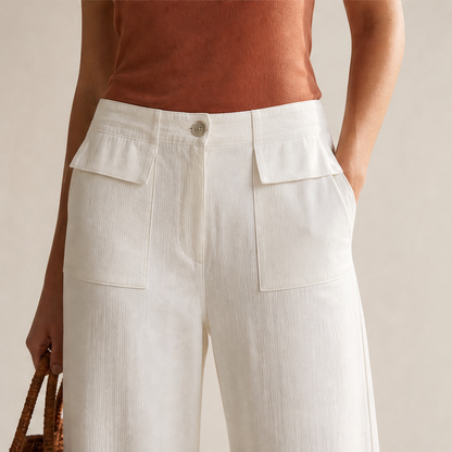 Marlow Women's Wide Leg Cotton Linen Trousers - High-Waisted Flowing Casual Trousers lifestyle