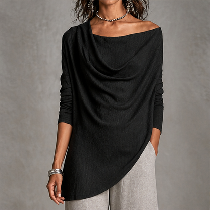 Black Cowl Neck Two Piece Set | Off Shoulder Top & Wide Leg Trousers - Women's Matching Outfit lifestyle