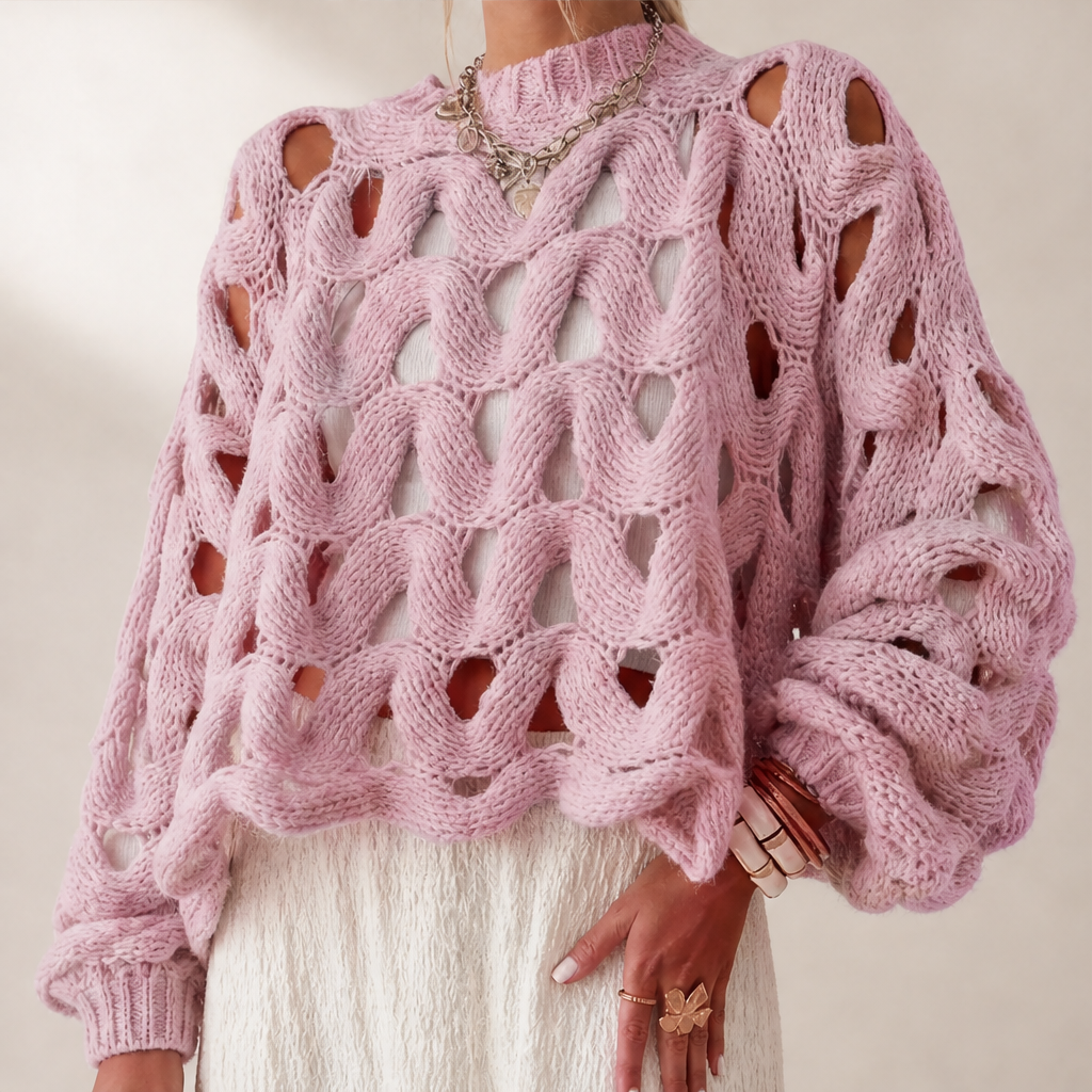 Black Cable Knit Jumper | Boho Hollow Out Balloon Sleeve Sweater - Oversized Spring Autumn Layer lifestyle