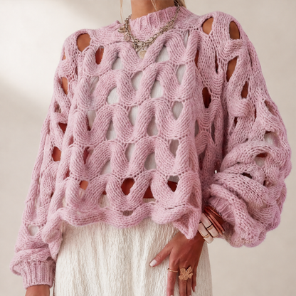 Black Cable Knit Jumper | Boho Hollow Out Balloon Sleeve Sweater - Oversized Spring Autumn Layer lifestyle