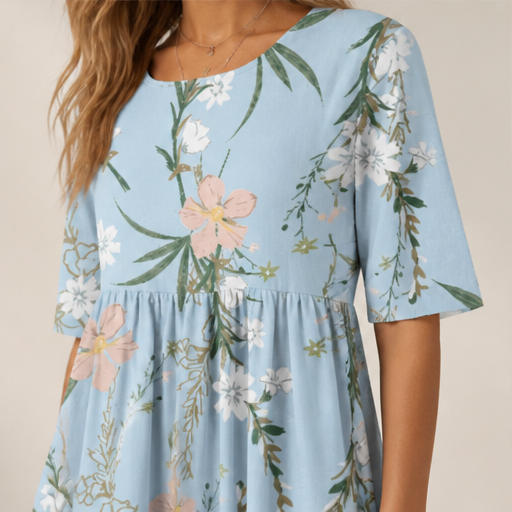 Blue Floral Wide Leg Trousers | Women's High-Waisted Palazzo Pants - Elegant Print with Pockets lifestyle