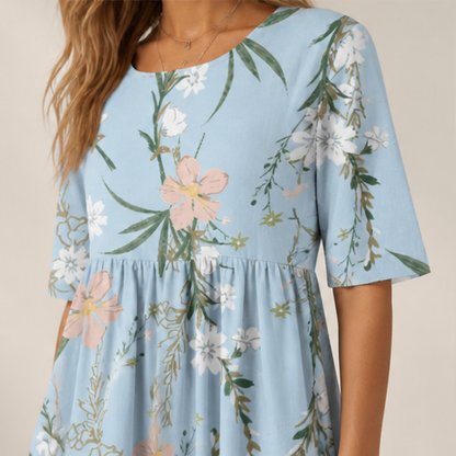 Blue Floral Wide Leg Trousers | Women's High-Waisted Palazzo Pants - Elegant Print with Pockets lifestyle