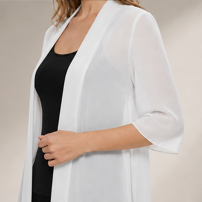 Black Chiffon Cover-Up | Lightweight Open-Front Cardigan - 3/4 Sleeve Layering Jacket lifestyle