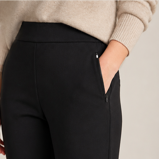 Black High-Waisted Cargo Pants | Tummy Control Stretch Trousers - Zip Pockets, Tapered Leg lifestyle