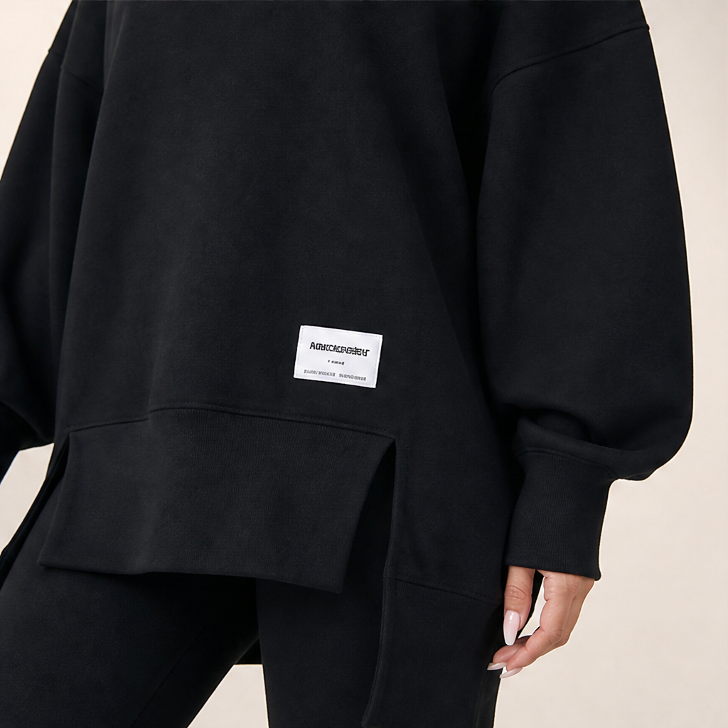 Black Sweatshirt Leggings Set | Oversized Casual Two-Piece Loungewear - Split Hem lifestyle