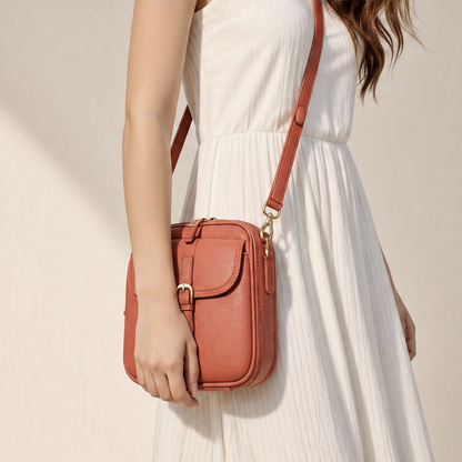 Terracotta Crossbody Leather Bag | Women's Shoulder Bag with Adjustable Strap - Multi-Pocket Design lifestyle