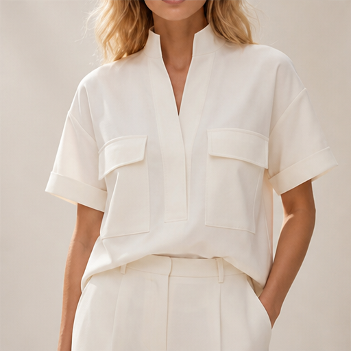 White Tailored Two-Piece Set | Short Sleeve Top & Wide-Leg Culottes - Smart Casual Matching Set lifestyle