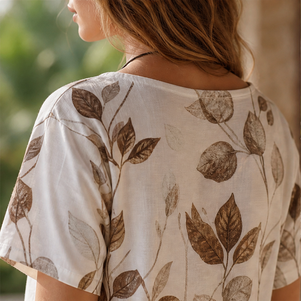 Elowen Women's Botanical Print T-Shirt Set - Breathable Polyester Top & Tulip Hem Trouser Loungewear Set lifestyle