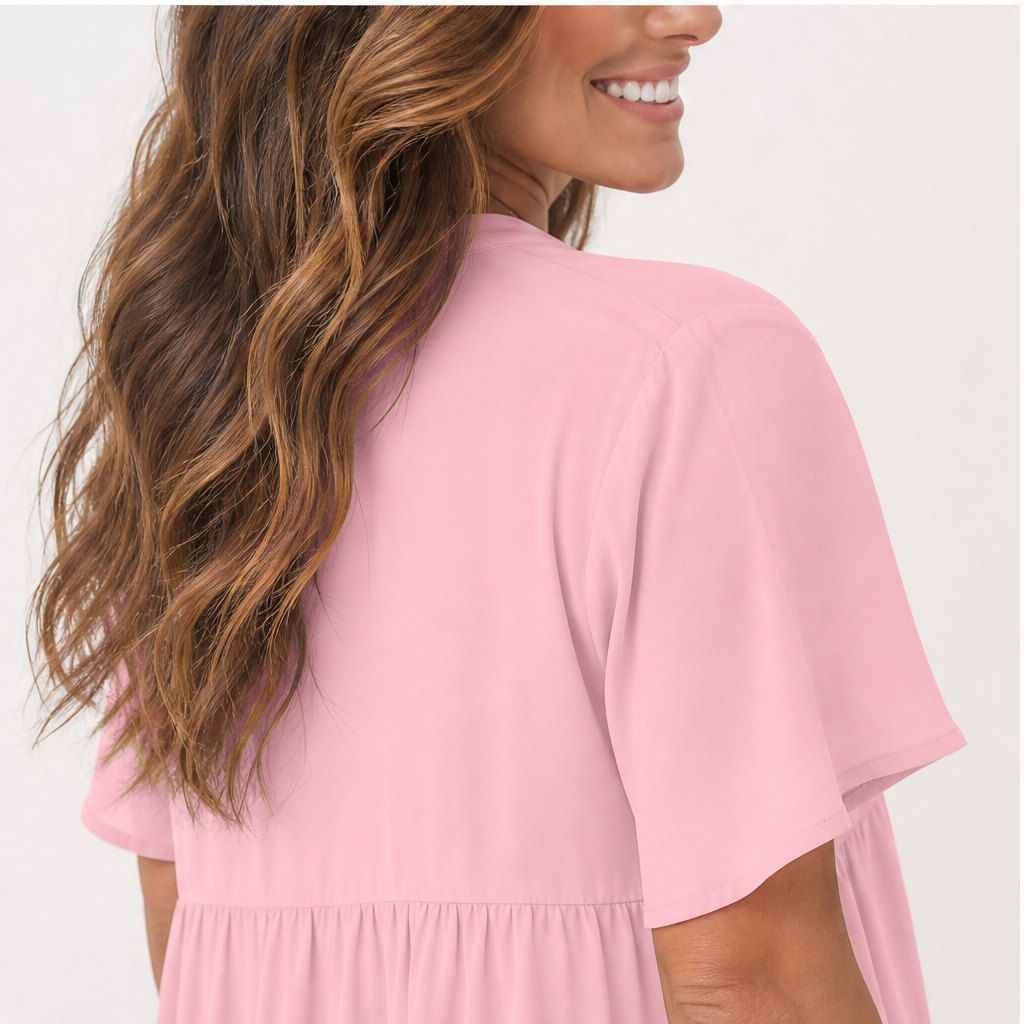 Marlowe Women's Short Sleeve Babydoll Dress - Button Down Shirt Dress with Pockets lifestyle