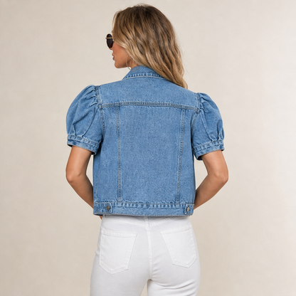 Light Blue Denim Crop Jacket | Vintage Bubble Sleeve Slim Fit - Cropped Jean Jacket for Women lifestyle